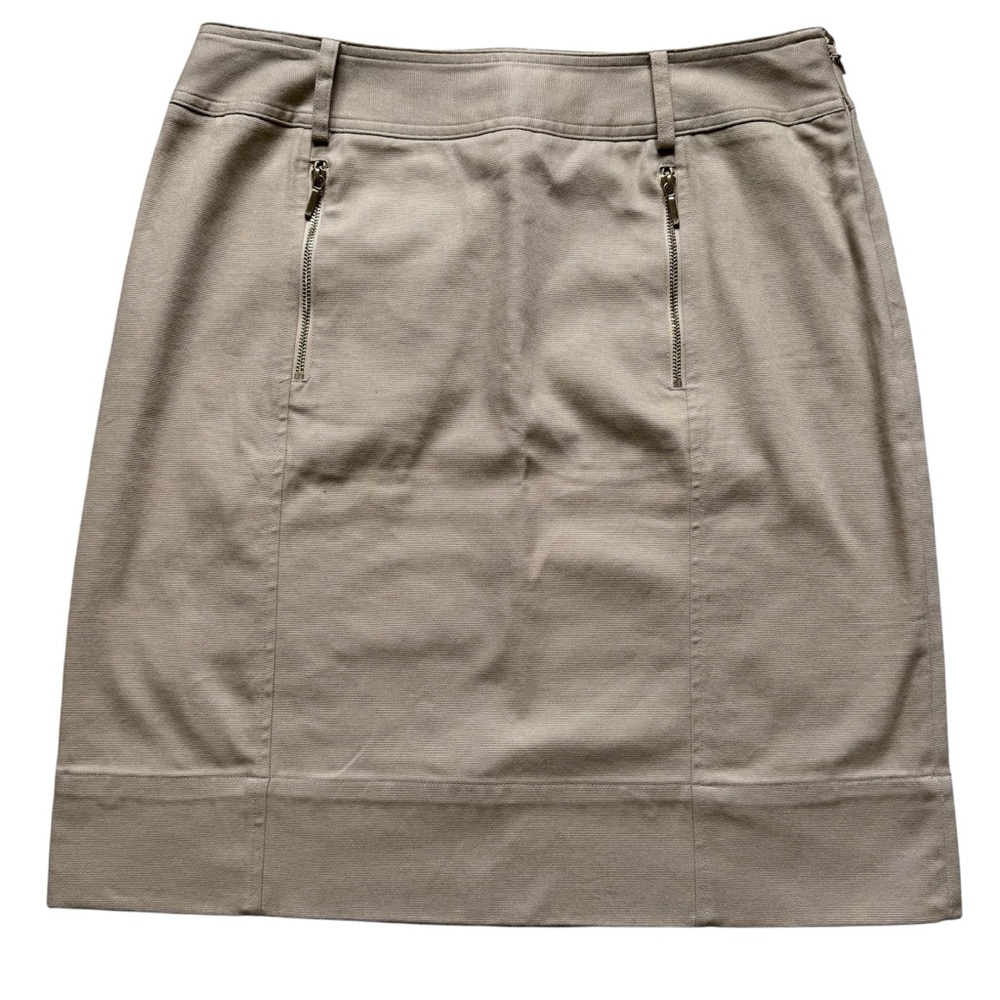 Anne Klein Tan Cotton Mini Pencil Skirt with Gold Zipper Pockets
